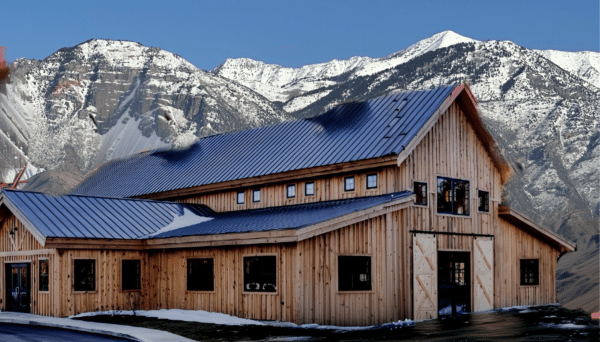 9 Acres Event Barn - Exterior with Mountains 3